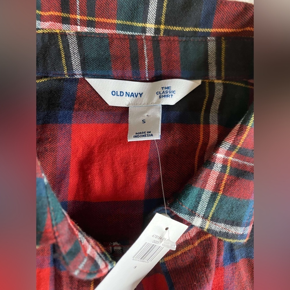 OLD NAVY Top Womens S Classic Shirt Flannel Tartan Plaid Button Front Cotton Red - Picture 7 of 7